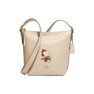 COACH x Peanuts Snoopy Pebbled Leather Crossbody Bag with Zipper Closure for Women