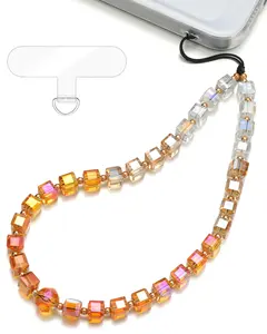 TRBR Amber Gradient Cube Crystal Phone Charm Wrist Strap, Glass Beaded Lanyard Wristlet Chain, Anti-Theft & Hands-Free Bracelet Strap for iPhone & More Cell Phone Cases