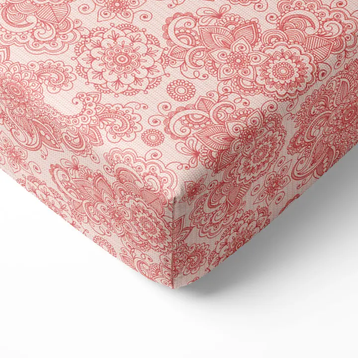 Bacati Sophia 100% Cotton Percale Fitted Crib Sheet – Scroll – Coral