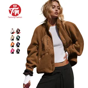 Tanming Women's Sherpa Button-Down Fuzzy Fleece Patchwork Bomber Jacket - High Neck, Long Sleeve, Minimalist Polyester Shacket Teddy Coat Tops Outerwear (Black Friday TikTokShop),summerwins