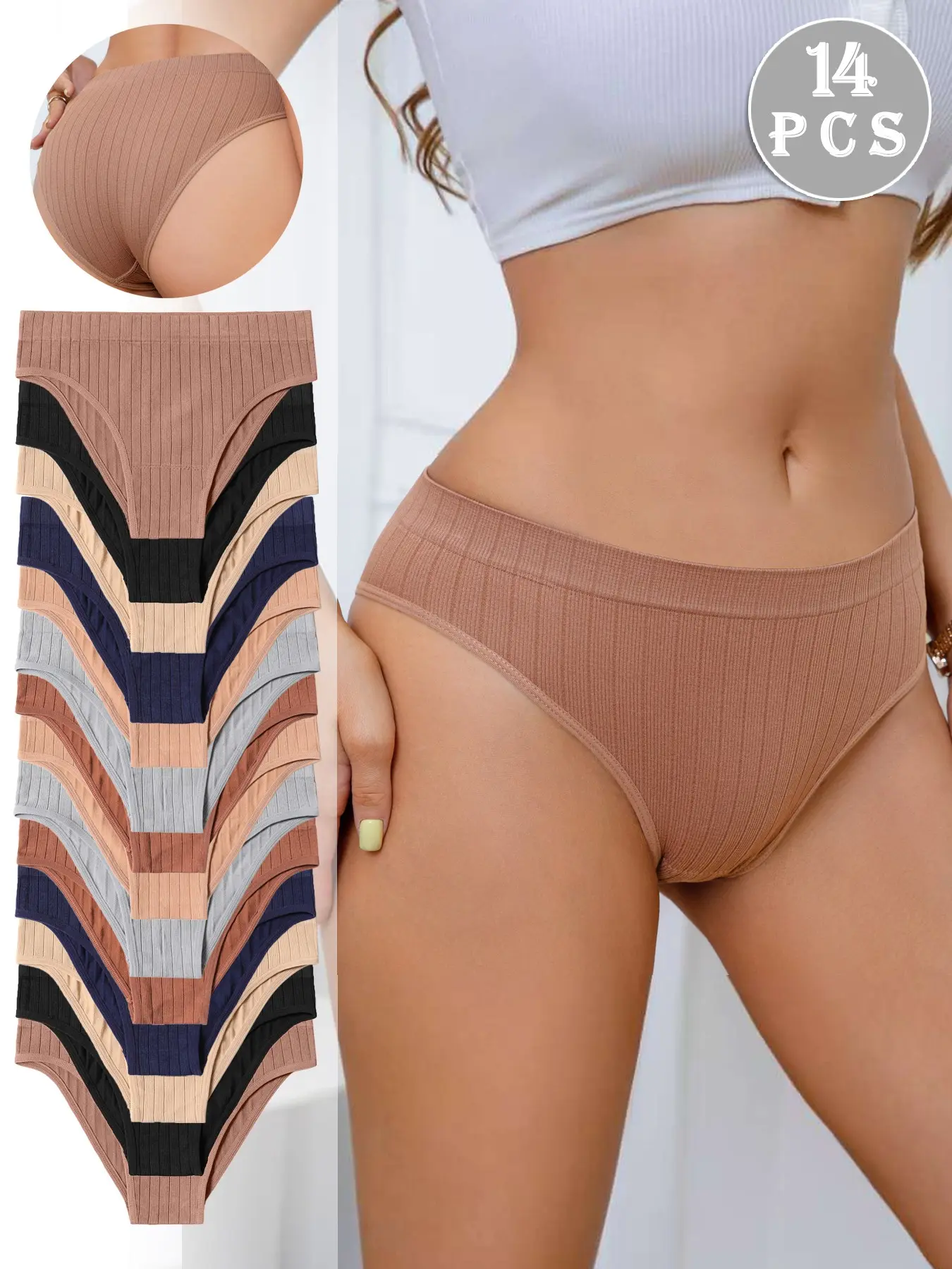 Women's Seamless Ribbed Underwear Set Panties, Fashion Triangle Design, Soft, Smooth & Elastic Fabric, Ideal for Daily & Everyday Wear, Soft Comfy Panties, Pack of 7/14 Pieces
