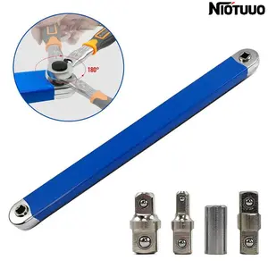 Offset Extension Wrench, Wrench Extender, Extension Wrench, Ratchet Extension, Offset Extension Wrench Set, Equipped With 1/2", 1/4", And 3/8" Square Head Adapters, Suitable For Tight Spaces, 180-Degree Rotation, High Torque, Non-Slip Handle