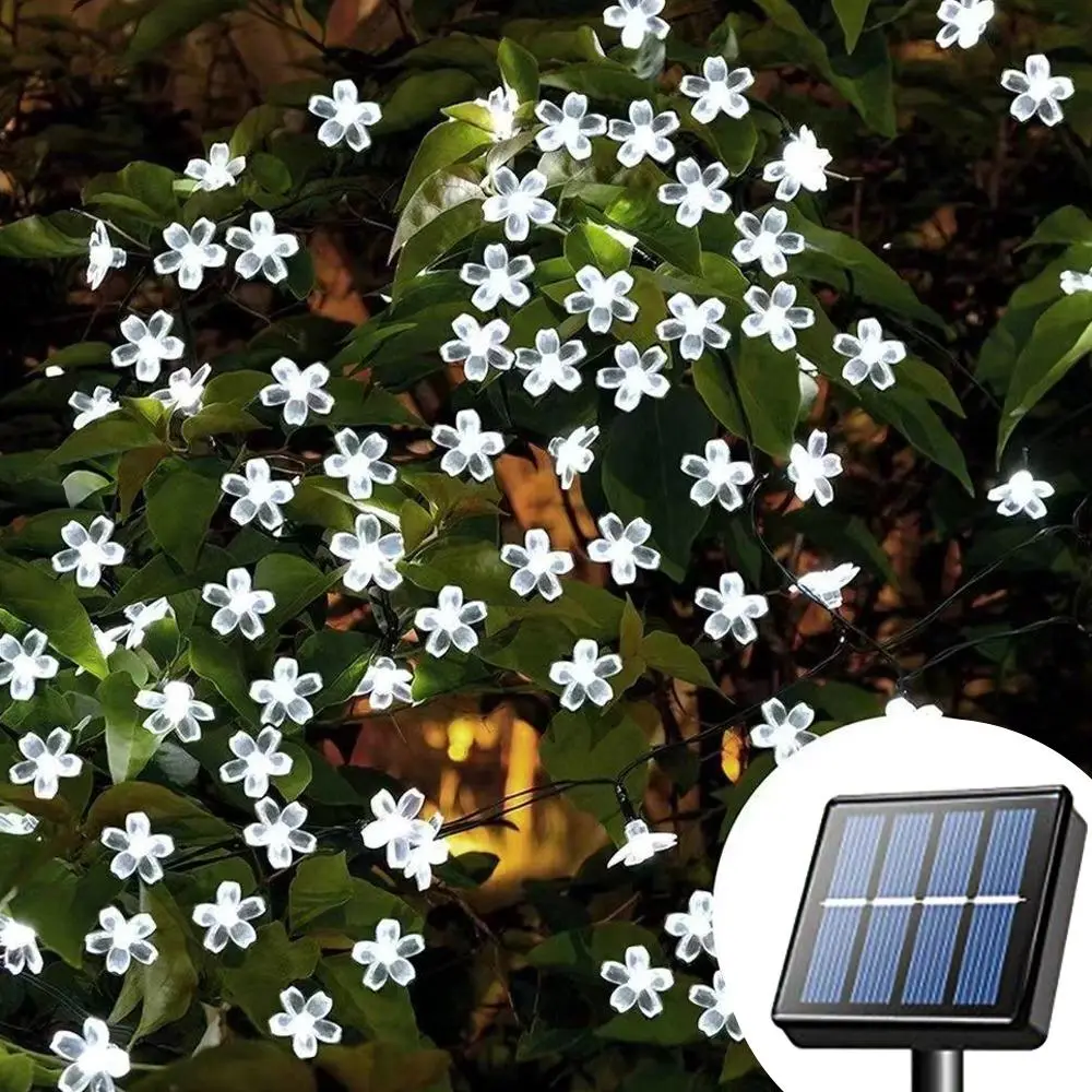 Solar Powered Cherry Blossom String Lights (1 Count), Waterproof Outdoor Decorative Lights For Lawn, Yard, Garden, Party, Wedding, Summer Decoration