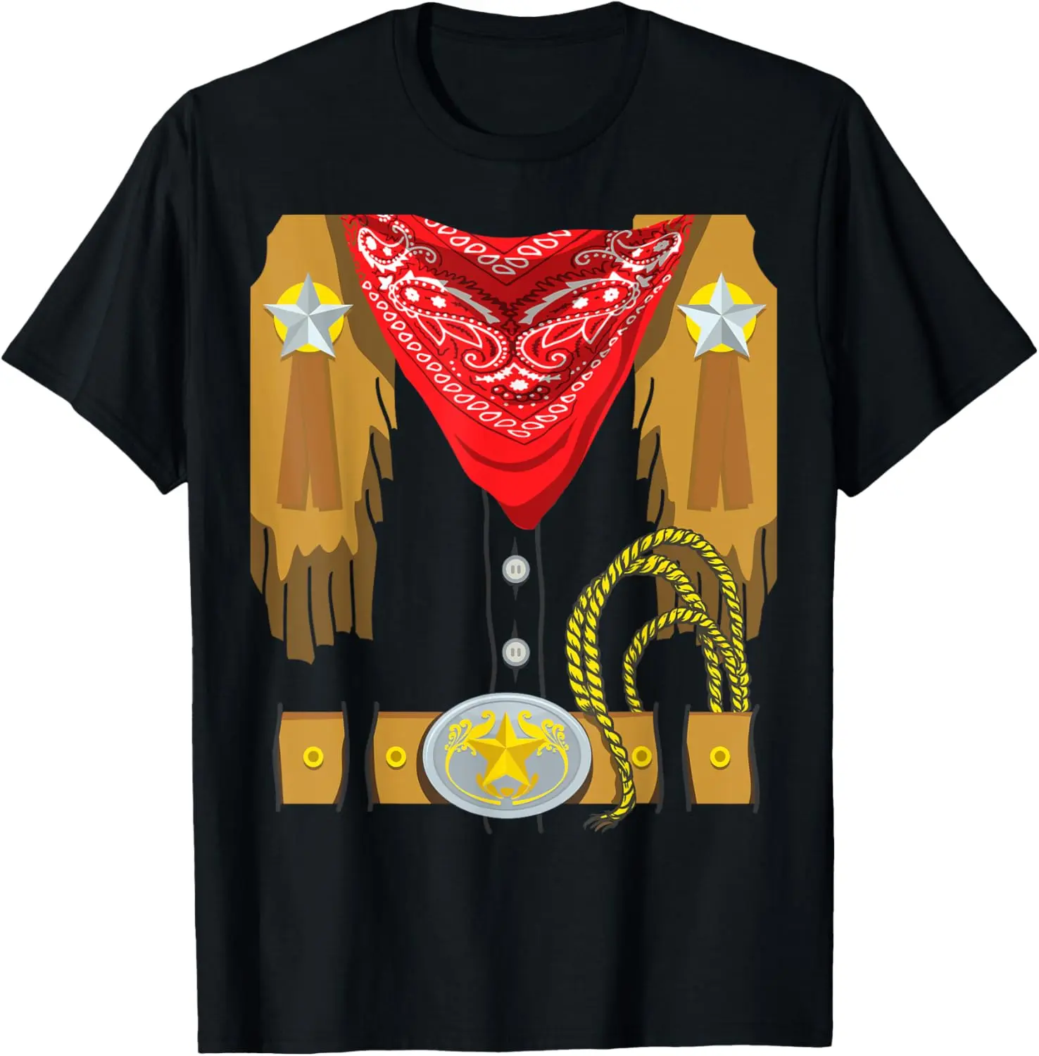 Women's Graphic T-Shirt, Casual Western Cowboy Sheriff Costume, 100% Cotton Short Sleeve Round Neck Lightweight Breathable Top, Fabric, Tshirt