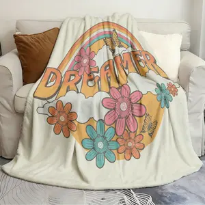 Printed blankets Dreamer with Rainbow Flowers and Butterflies Durable and Spacious Quilts Warming blanket plush soft and comfortable Sofa bed travel blanket