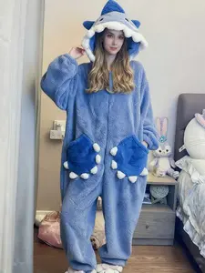 Women's Cute Shark Hooded Onesie Pajamas, Winter Role Play Hooded Sleepwear, Christmas Party Casual and Blanket Set, Pajama Onesies