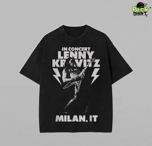 Lenny Kravitz Blue Electric Light Tour 2025 Milan Shirt, Vintage Concert Tee, Washed Rock Band Shirt, Retro Music Tour Merch, Oversized Graphic Tee