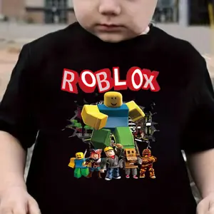Youth Roblox Graphic T-Shirt Featuring Popular Character, Short Sleeve Black Tee for Boys & Girls, Gamer Apparel for Summer, Birthday Gift, School Outfit, Casual Gaming Clothes