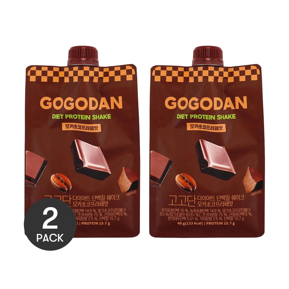 GOGODAN Korean Meal Replacement Protein Shake Mocha Chocolate Flavor 50g Pack of 2 | Sugar-Free Low Fat High Protein
