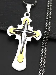 Christian Hip Hop Big Cross Pendant Necklace for Women Men Stainless Steel Gold Silver Color Chain Necklaces Amulet