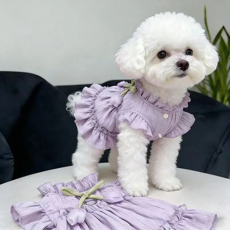 Tulip Pet Princess Dress - Elegant Cute Pleated Long Skirt - Romantic Wedding Flower Girl Outfit - Spring Summer Formal Gown for Small Dogs Cats Kitten Clothes Puppy Clothes