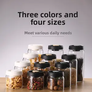 High Borosilicate Glass Sealed Jar 500Ml Black Gold Cap Kitchen Grain Candy Jar Press-Type Vacuum-Sealed Storage Jar