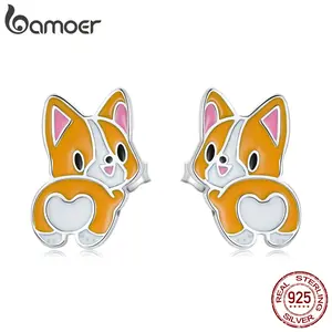 925 Sterling Silver Cute Earrings Mini Lovely Corgi Stud Earrings for Women & Girls Charm Jewelry Party Gift