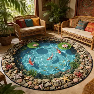 3D Realistic Landscape Round Carpet, Immersive Natural Scenery Living Room Sofa Mat, Bedroom Bedside Decorative Home Decor Rug, Home Decor Painted Floor Rug, Decorative Rugs, High-Definition Anti-Slip