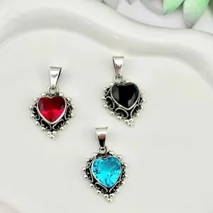 Silver 925 heart pendant | colorful charms Sterling silver | Real silver barroque style