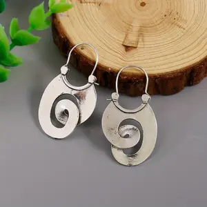Gypsy Curl Metal Hoop Earrings for Women Jewelry Tribal Silver Color Hollow Spiral Winding Hanging Dangle Earrings