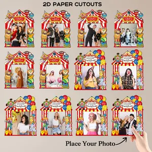 Carnival Photo Banner Picture Frame, Circus Theme Party Cutouts, Decorations with Picture Card Stock, Photo Backdrop Props for Birthday Parties