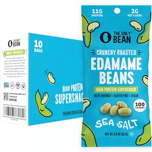 Crunchy Dry Roasted Edamame Snacks (Sea Salt), Keto Snack Food, High Protein (11g) Healthy Snacks, Low Carb Gluten Free Office Vegan Food 100 Calorie Snack Pack, 0.9oz 10 Pack