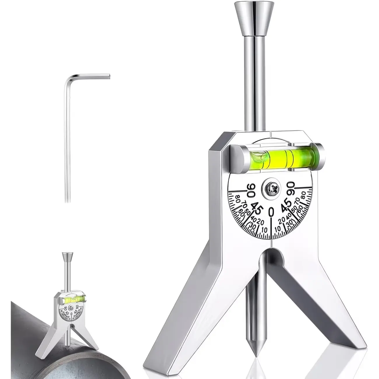 Pipe Center Locator Tool for Plumbers, Hand Measuring Tool, Adjustable Bubble Level, Measures Pipes over 0.5 Inches, 4 Inch Y Base, Precision Measurement