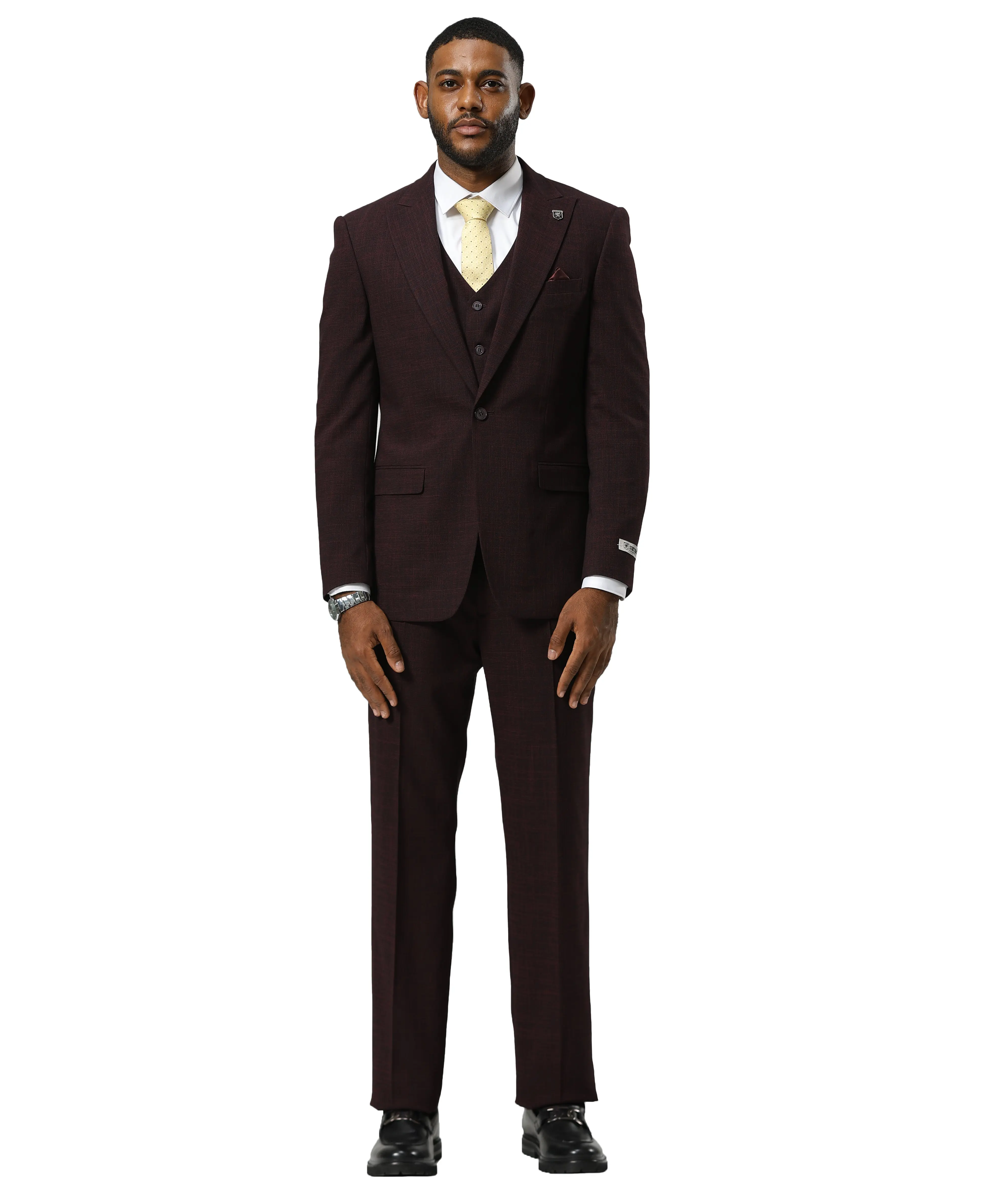 Stacy Adams Men's Suit Tattersall Pattern, Burgundy