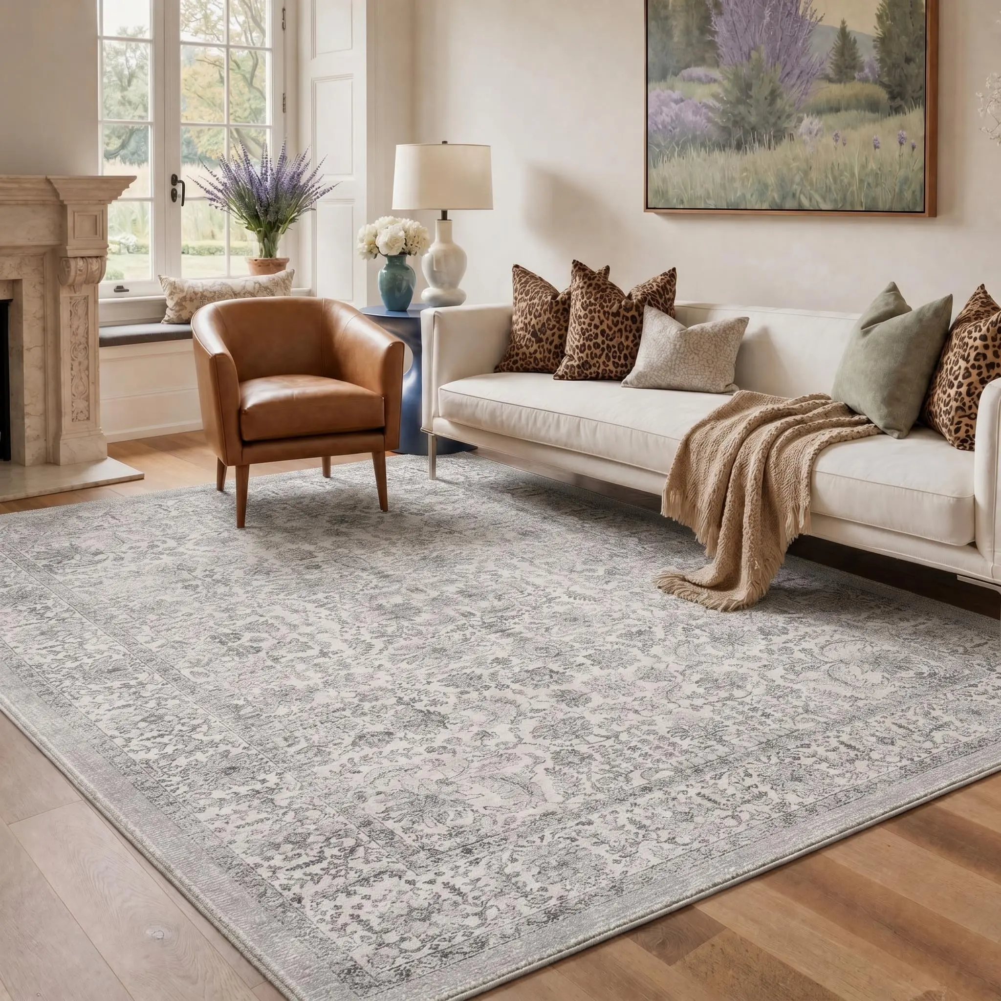 【Deals For You Days】GENIMO Washable Rug Non Slip Area Carpet Pet Friendly Soft Floor Covering for Living Room Bedroom Kitchen Hallway Decor Everyday Home Use,ARP5878-GREY