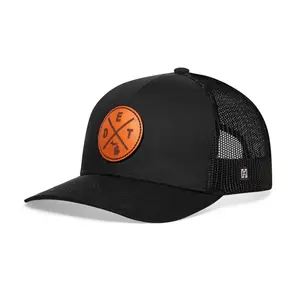 Detroit Trucker Hat Leather  |  Black DET X Snapback