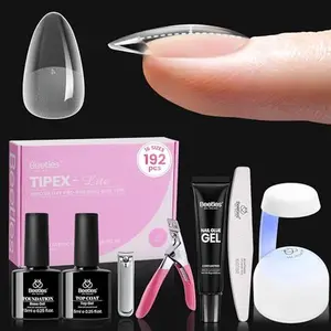 Beetles Tipex 2.0 Tipex Lite Apex Nail Extension Tips Kit  with Base Top Coat Nail glue Almond/Coffin/Square/Oval/Stiletto/Squaoval Shape Thick Acrylic Nail Flat Nails Manicure Gel press ons Nail Art DIY Nails Art  Fallnail Halloween Nail