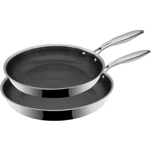 BE LIVING Circlad Series 2 Piece Fry Pan Set 10 inch and 12 inch Ceramic Nonstick PFAS-Free Triply Stainless Steel Induction Compatible