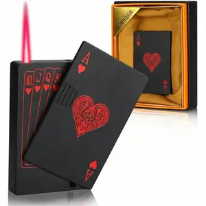 Jet Torch Lighter Ace Card Lighters Red Flame Refillable Butane Lighters Ace of Spades Cool Lighter Adjustable Windproof Poker Lighter (Without Gas)
