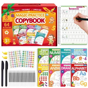 Magic Grooved Writing Practice for  3-8,Grooved Handwriting Practice for ,8  Grooved Writing Books for  Homeschooling, Letter, Number Tracing,Math,Drawing Activities