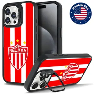 Necaxa Red & White Striped Liga MX Aesthetic Design Pattern Casing For iphone 16 15 14 13 12 Plus Pro Max Flaunt Mobile Phone Case Hard TPU Tough Metal Lens Camera frame Film With Bracket Drop Protection Anti-scratch Stylish Smartphone Cover