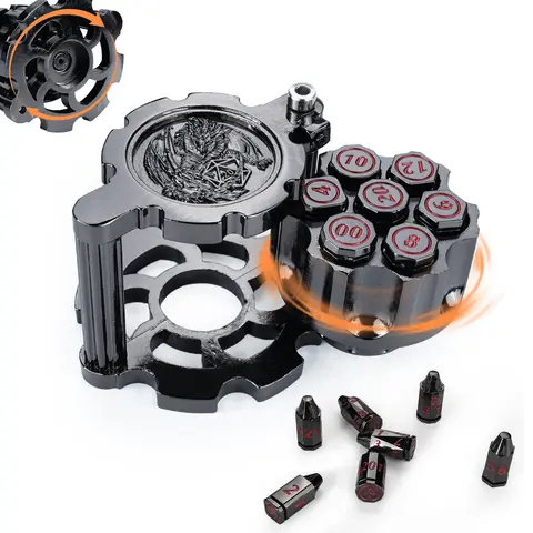 Cyberpunk Rotating Mechanical Dice Set - 7 Heavy Metal Cartridge DND Dice with Spinning Wheel in Zinc Alloy for Dungeons Dragons Pathfinder Warhammer 40k,Adventure,Wheel Cylinder Container Metal Dice Set for DND,Fidget Toy