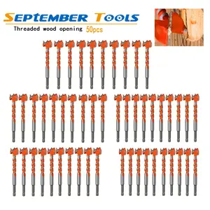 50pcs 16-25mm Extended Threaded wood opening Forstner Drill Bits Door Lock Hole Wooden Board Woodworking Hole Opener Hex Shank