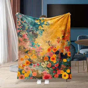 Colorful oil painting floral blanket, warm and comfortable soft blanket, suitable for bedroom, living room, office, travel, car, anniversary, family and friends, essential skin-friendly soft blanket