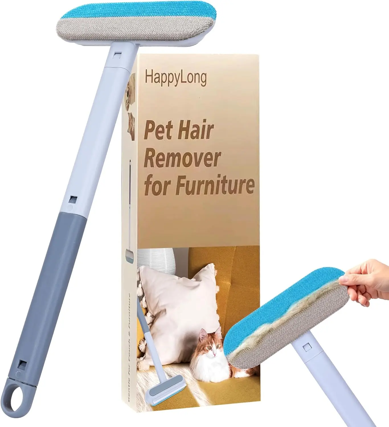 Pet Hair Removal Tool, Carpet Hair Removal Tool with Comb Pet Hair Remover for Furniture Reusable Long Handle for Furniture, Sofa, Carpet, and Bedding