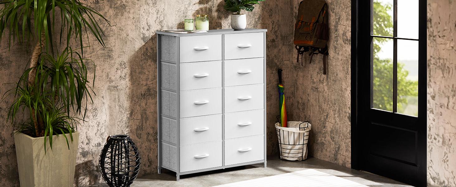 【Deal】Cupboards Cabinets Dresser - Fabric Storage Tower with 10 Drawers, Bedroom Organizer, Chest of Drawers with Fabric Bins