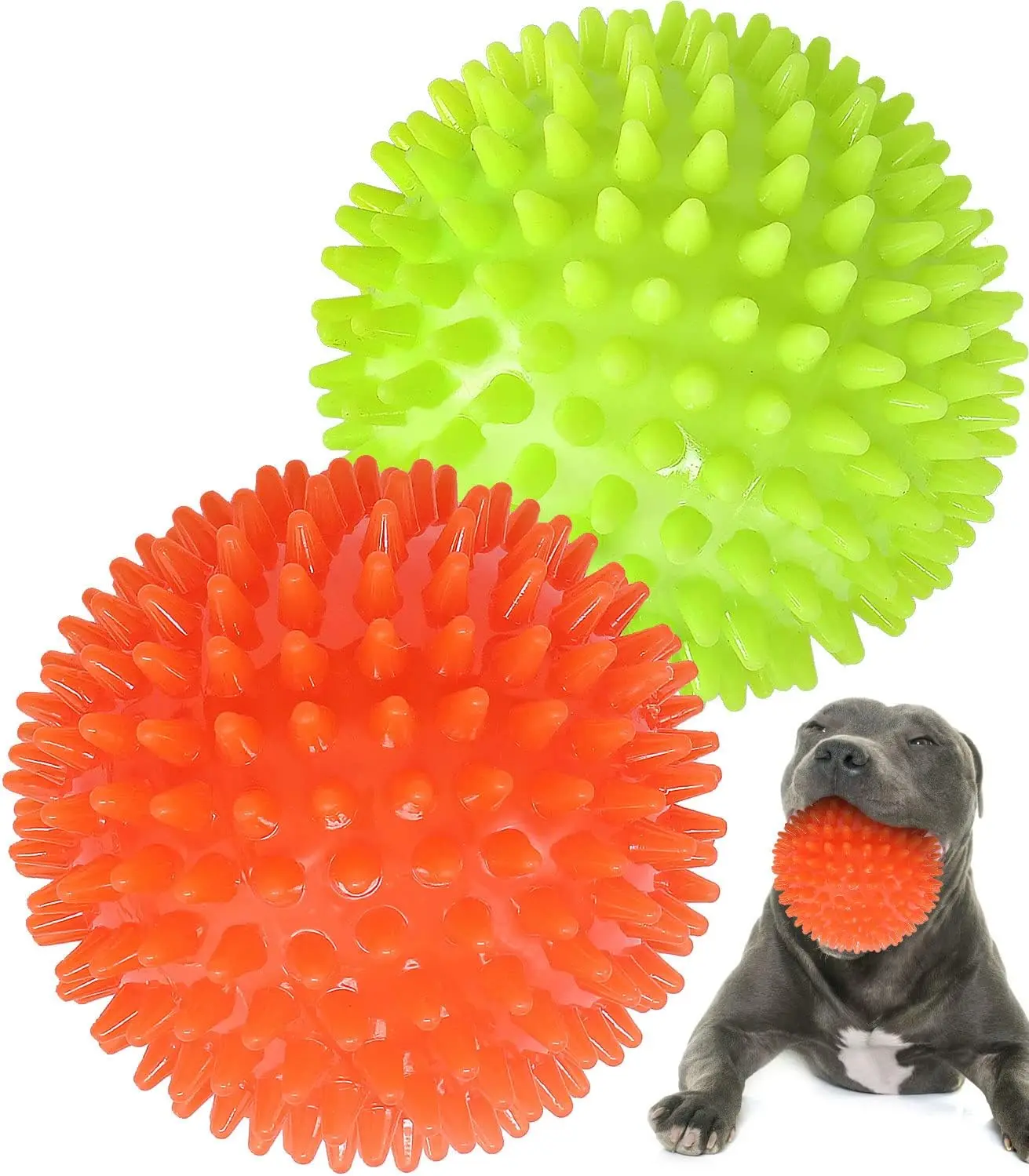 4.5 Heavy Duty Squeaky  Balls for Medium Large Dogs,  Toys for Aggressive Chewers, Spike Ball Toys for Clean  and (2 Pack)