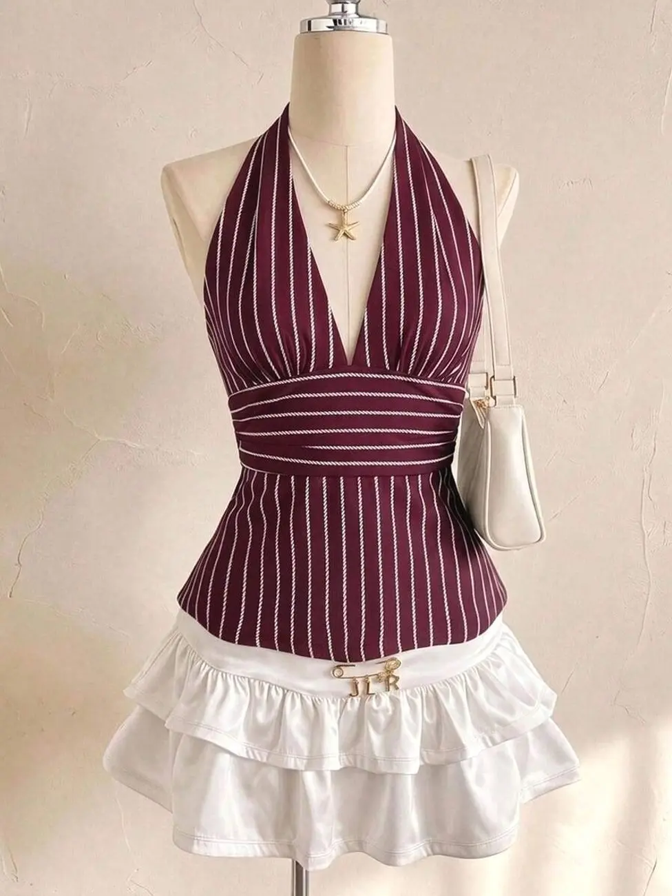Women Striped Halter Top Sleeveless Backless Elegant Blouse For Summer Beach Vacation And Casual Outings