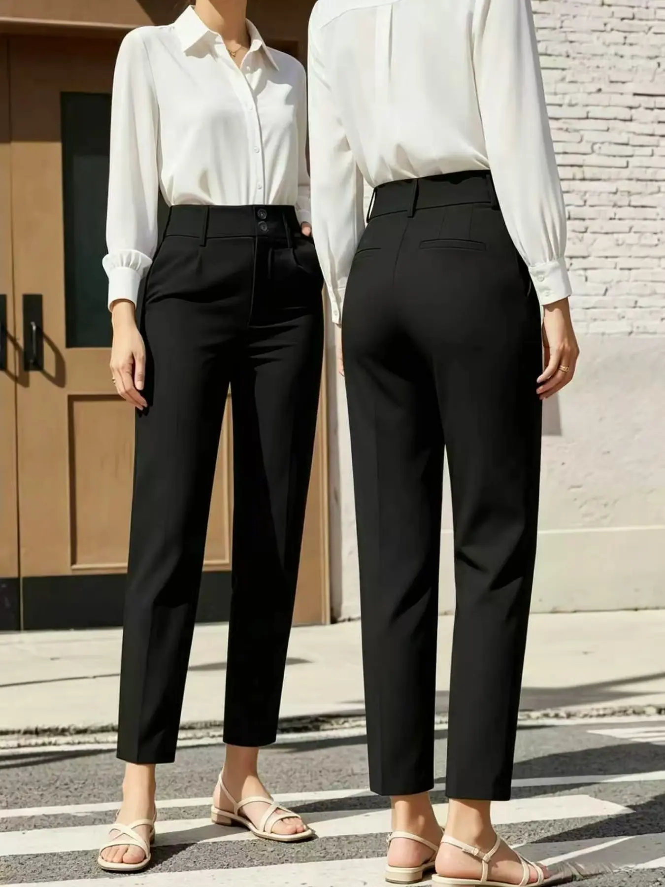 Women's Solid Color Minimalist Simple Conical Long Pants Slacks, High Waist, Elegant, Chic and Comfortable Design, Elegance, Perfect for Daily Wear, Basic Versatile and Stylish, Bottom