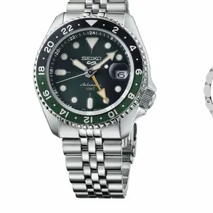 Seiko 5 Sports Stainless Steel 42.5 MM GMT Automatic Green Dial Watch SSK035 with Durable Stainless Steel Band