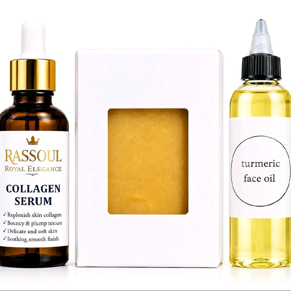RASSOUL Collagen Serum & Turmeric Mix Solid Cleanser Bar Kit - Paraben Free, Silicone Free, Coconut Oil, Citrus, Brightening, Hydrating, Anti-Aging, Acne-Fighting Unisex Limited Edition Bar Body Wash & Cleansers for Skin Repair
