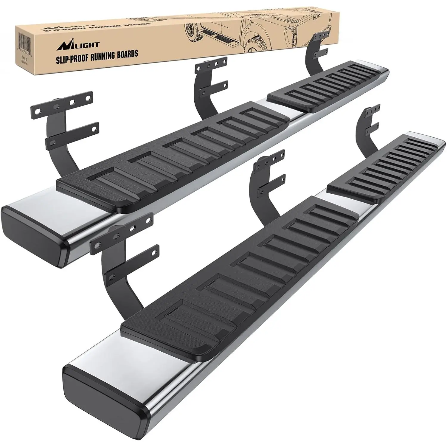 Nilight 6-Inch Slip-Proof Stainless Steel Bolt-On Running Boards, Nerf Bars with Side Protection & Step Access for 2019-2024 Dodge Ram 1500 Quad Extended Cab New Body Style (Exclude 2019-2024 Classic) - Truck Crash Guard Automotive Accessory, Running Boar