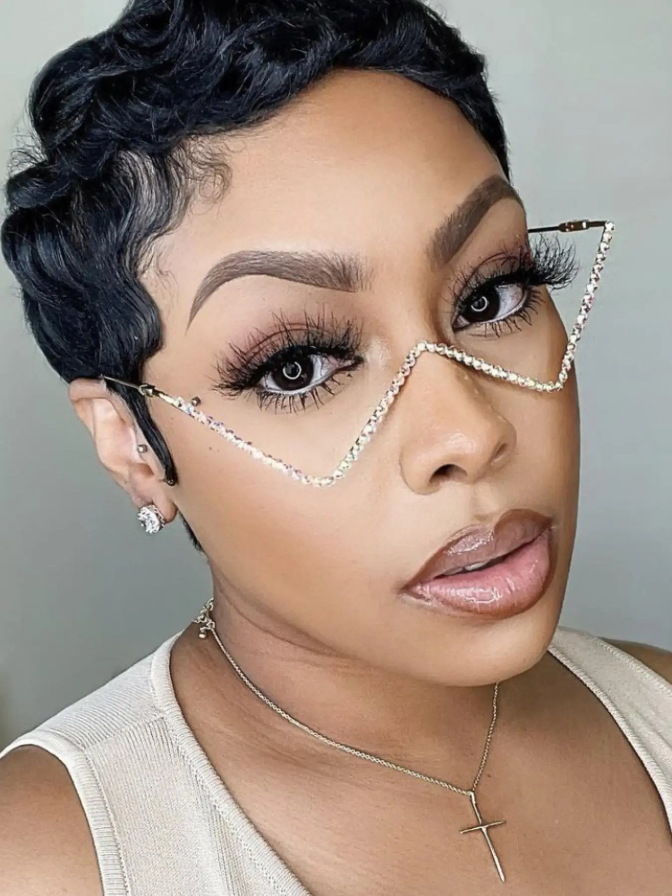 Women's Fashionable Punk Style Rhinestones Design Decorative Eyeglasses, Cool Female Male Accessories, Party Prop