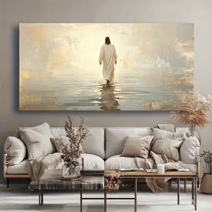 Beige Grey Religious Decor Framed Canvas Wall Art, Inspirational Christian Home Decor for Living Room, Bedroom, Office - Ready-to-Hang Spiritual Artwork Decor。 Ornaments Artistic Decoration Photo Print jean jean