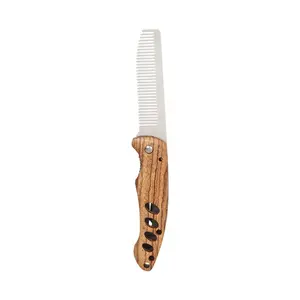 Stainless Steel Comb with Wooden Handle, Pocket Size, for Hair and Beard Care