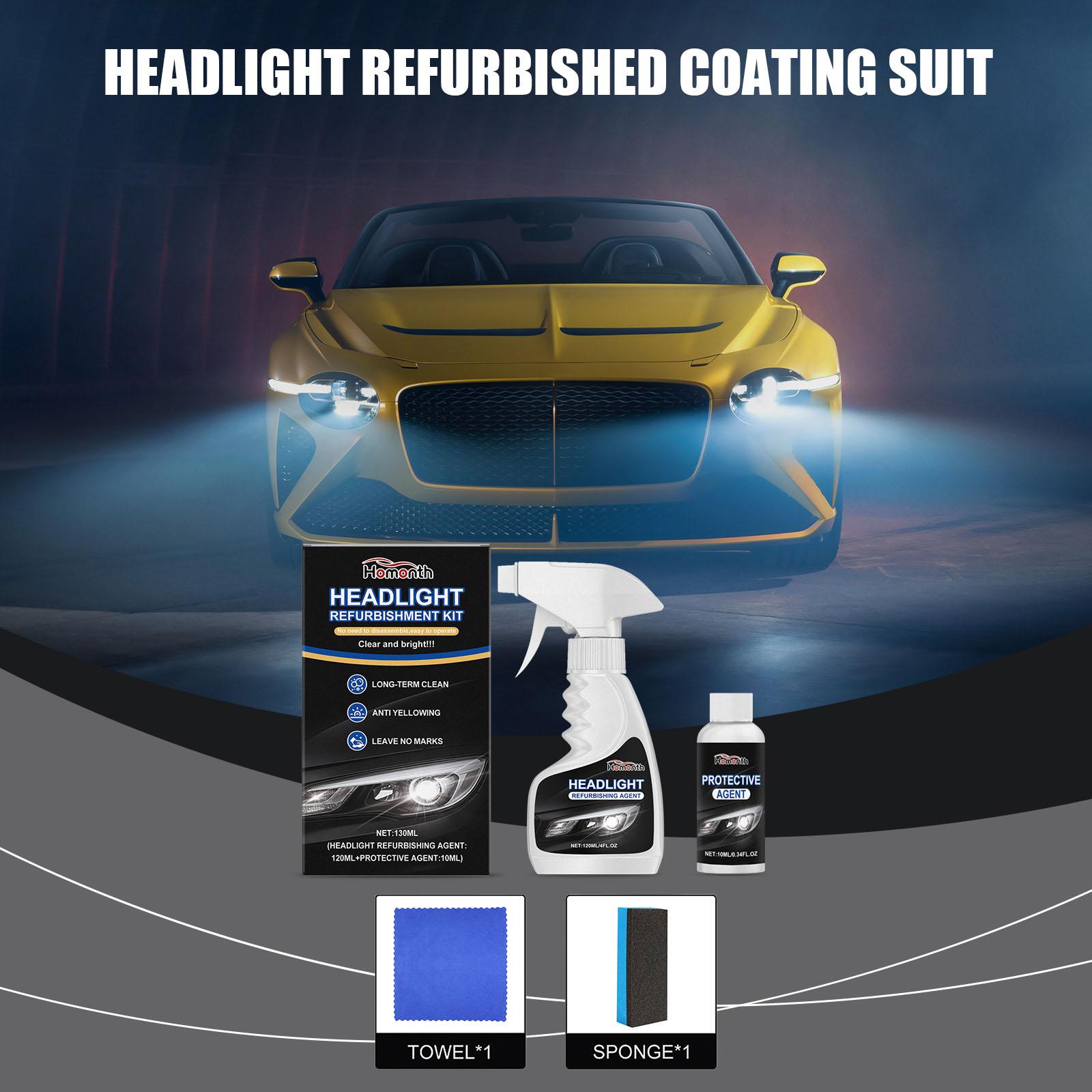 Headlight Cleaner Spray & Restoration Kit – Instantly Restores Cloudy & Yellowed Headlights – Fast Oxidation Removal with UV Protection – No Rubbing Needed – Fits All Cars