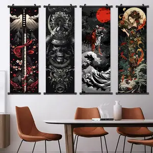Samurai Pattern Wall Art, 4 Counts/set Japanese Style Decorative Poster, modern home decoration, Wall Art Decor for Home Living Room Bedroom, Home Decor