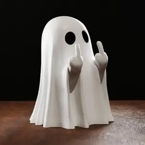 Halloween Ghost Figurine – Spooky Resin Middle Finger Ghost Decor | Cute & Edgy Indoor/Outdoor Halloween Decor for Porch & Home (1 Pc) Ornaments