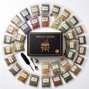 38-Piece Witchcraft Starter Kit - 35 Organic Dried Herbs, Crystal Spoon, Bell, Feather for Wiccan Rituals | Unisex Halloween Gifts - DealsForYouDays