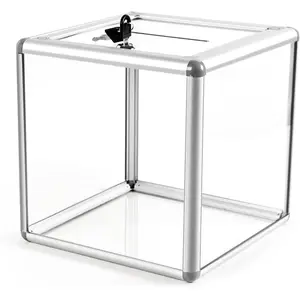 10 x 10 x 10 Inch Large Donation Box with Lock, Acrylic Ballot Box with Slot, Locked Suggestion Box Cash Storage Container for Fundraising Voting Charity Contest Tip